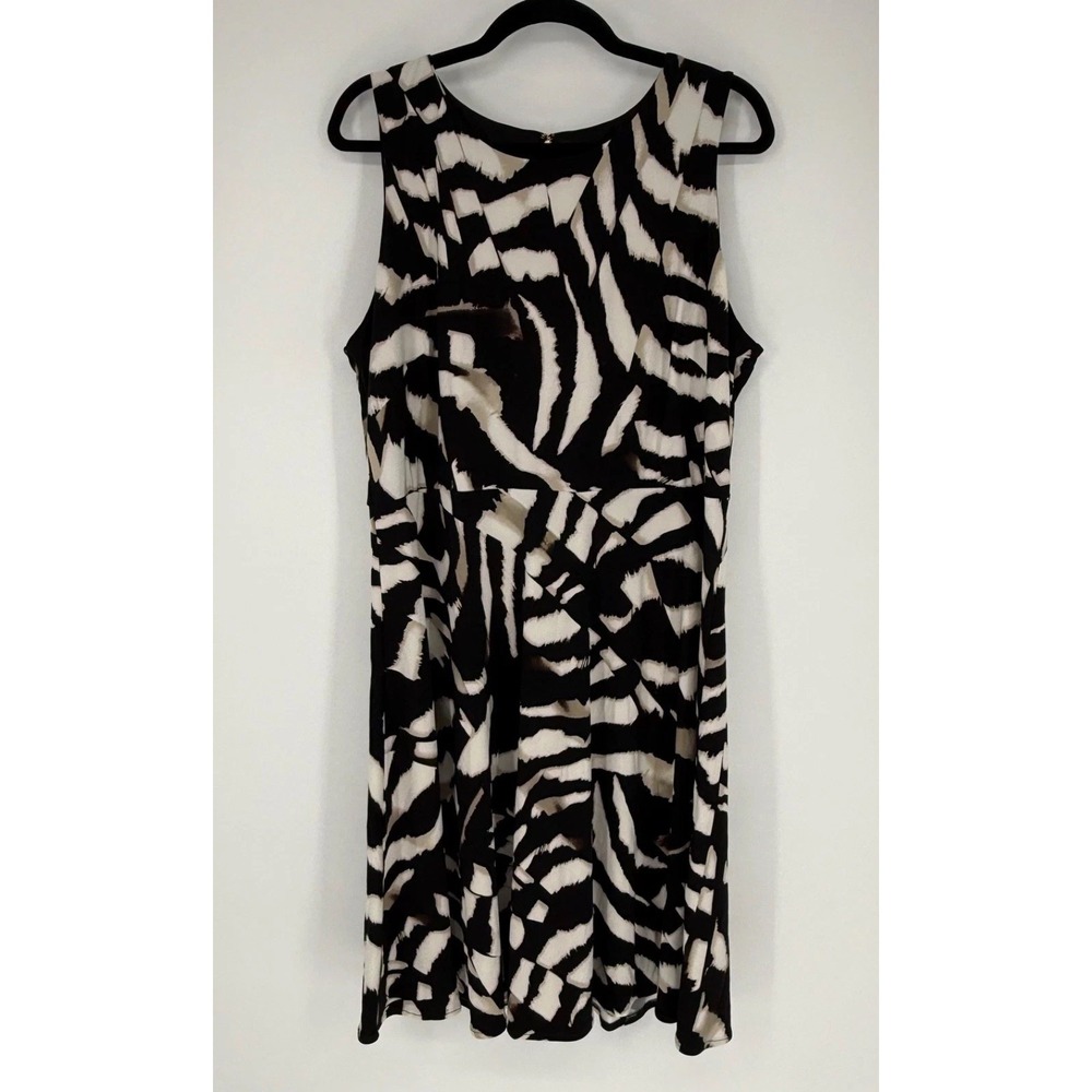 Donna Karan DKNY Dress 16 Black Abstract Zebra Jersey Stretch Elegant Cocktail